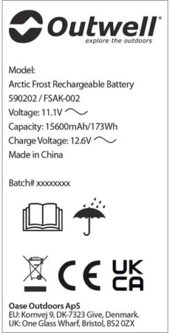 Outwell Oplaadbare Accu Voor Arctic Frost Koelboxen -Campingreeksen Winkel 1069 1900 accu 4