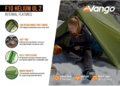 Vango F10 Helium UL 2 Ultralichte Trekking Tunneltent - 1/2 Persoons - Groen -Campingreeksen Winkel 1900 1783 f10 helium ul 2 5