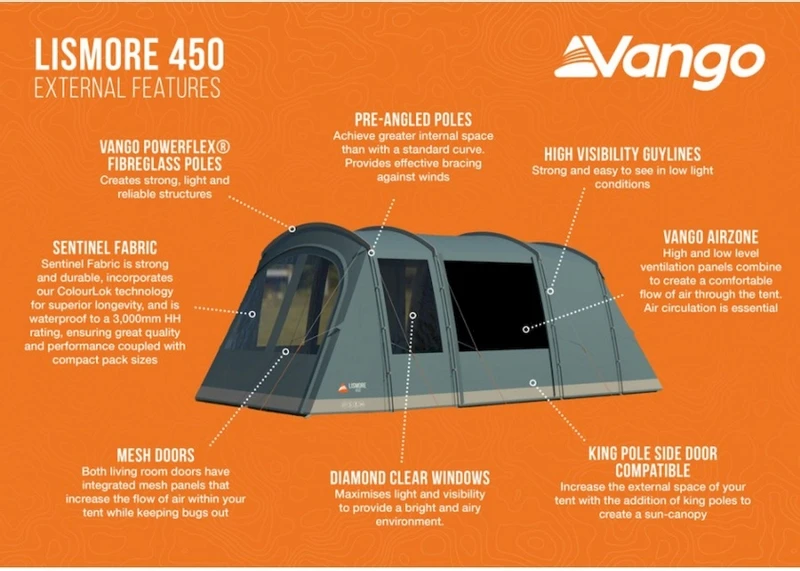 Vango Lismore 450 Tunneltent - 4 Persoons - Groen 11 Vango Lismore 450 Tunneltent - 4 Persoons - Groen - Afbeelding 11
