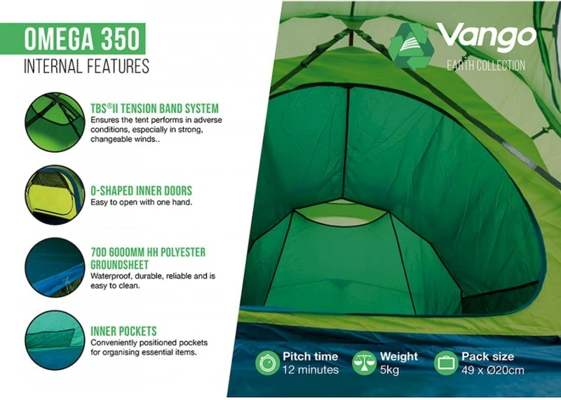 Vango Omega 350 Tunneltent - 3 Persoons - Groen 6 Vango Omega 350 Tunneltent - 3 Persoons - Groen - Afbeelding 6