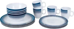 Bo-Camp Melamine Serviesset - 16-delig - Wit/Blauw