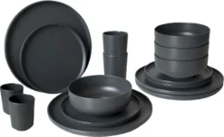 Bo-Camp Patom Melamine Serviesset - 16-delig - Antraciet