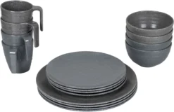 Bo-Camp Stone Melamine Serviesset - 16-delig - Grijs -Campingreeksen Winkel 900 1358 6181375 03